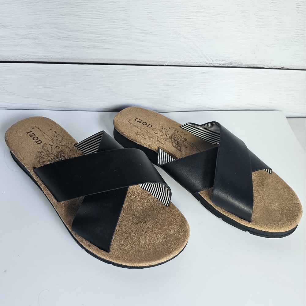 Izod Women's Black Alyssa Strap Slides size 8